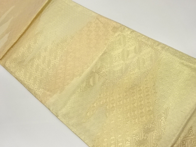 佐賀錦霞に紗綾形・菱模様織出し全通袋帯